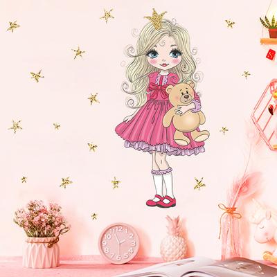 Kreskówka niedźwiedź księżniczka naklejki ścienne z gwiazdkami na pokoje dla dziewczyn dziewczynka dekoracja ścienna do sypialni winylowe naklejki do pokoju dziecięcego