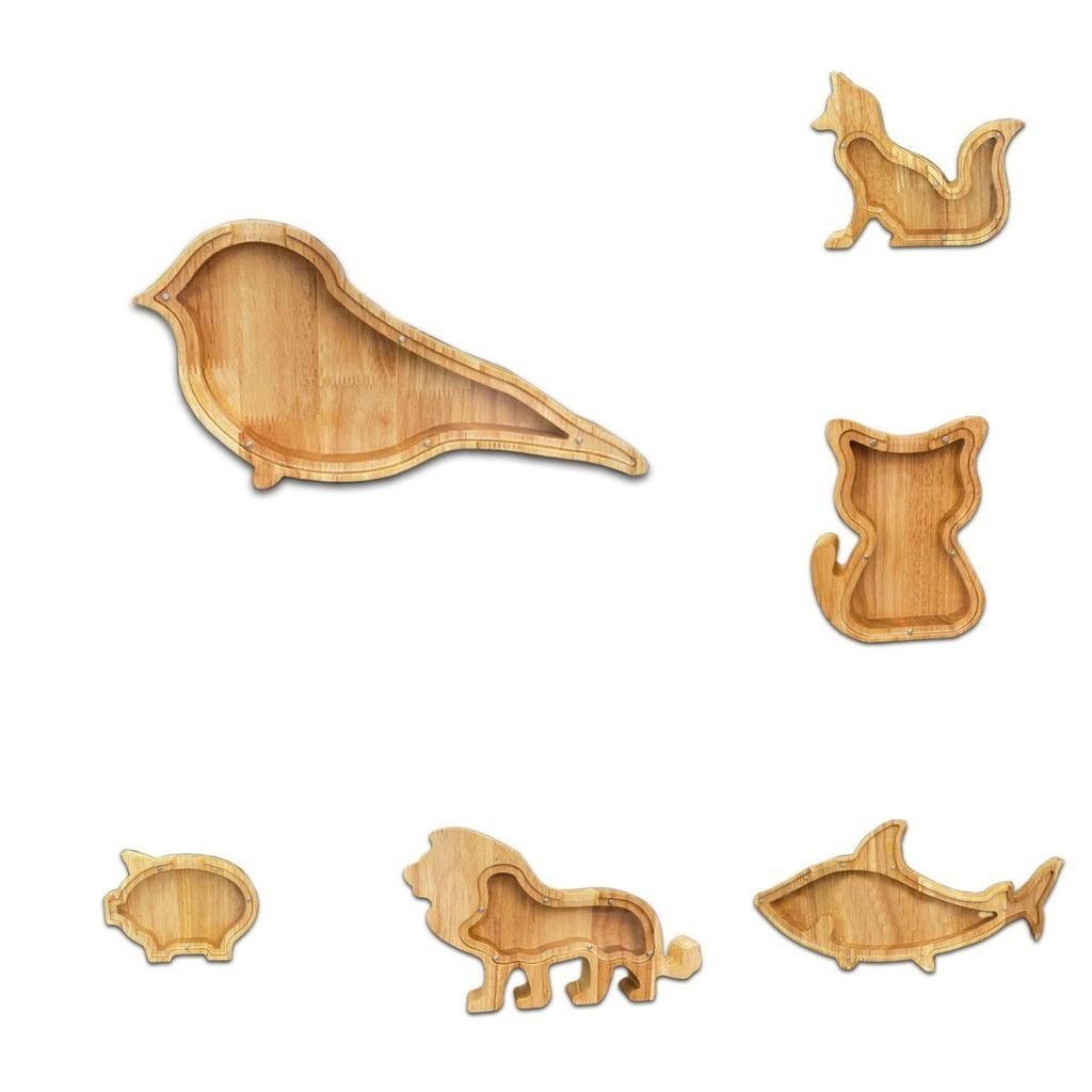 Cute Animals Wooden Money Box Coin Jar Transparent Acrylic Childrens Animal