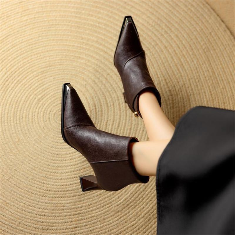 Fashion New Winter Split Leather Women Boot Shoes for Women Pointed Toe Fashion Ankle Boot Handmade Zapatos Mujer High Heels Wool Boots