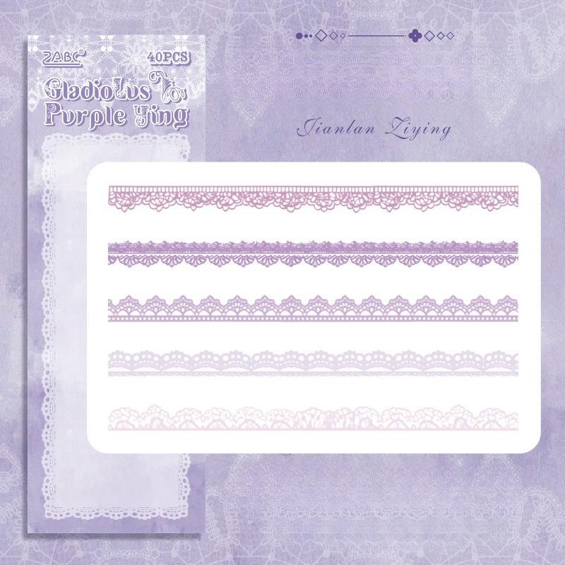 40pcs PET Lace Strip Stickers Hand Account Collage Stickers for Scrapbooking Supplies Card Making Junk Journal Album Decor