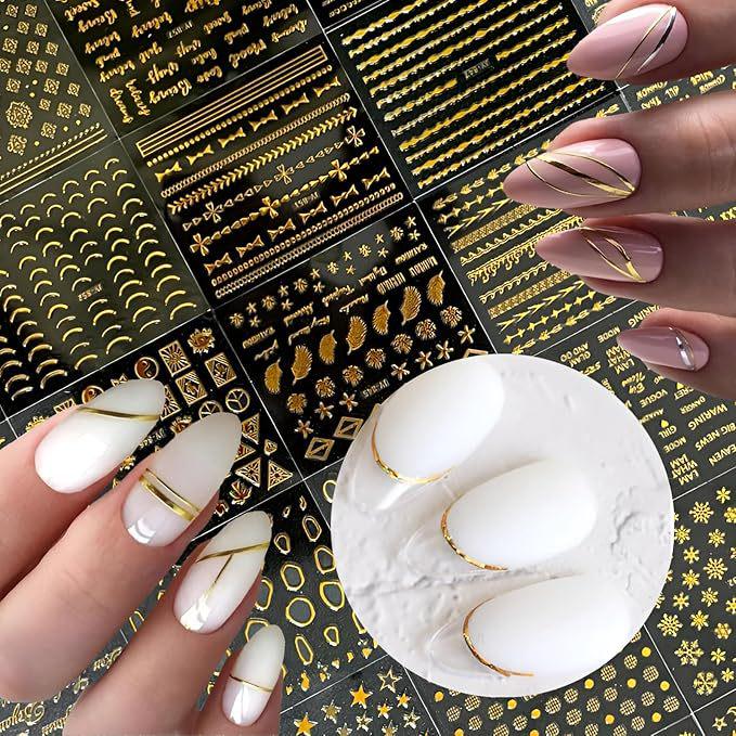 Gold 3D Self-Adhesive Full Cover Nail Stickers for Kids - Wearable Manicure Decals