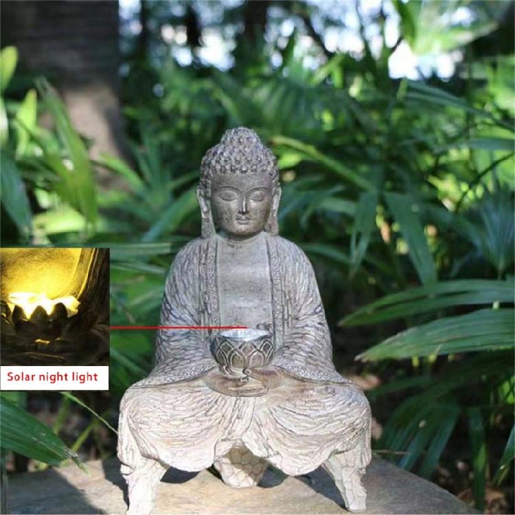 Buddhas Statue with Solar Light Home Garden Decors Sitting Meditating Buddhas Figurines for Outdoor Yard Lawn Ornaments