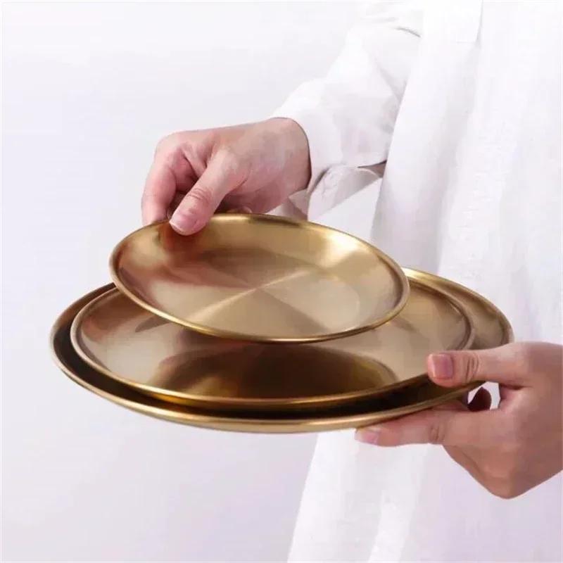 Fashion Simple Dinner Plates Gold Dining Plate Serving Dishes Round Plate Cake Tray Western Steak Round Tray Kitchen Plates