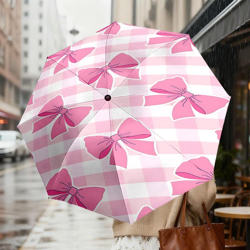 1pc Adorable Pink Bow Patterned Umbrella - Outdoor Travel Accessory, Lightweight & Durable, Perfect Gift for Any Occasion M1216003