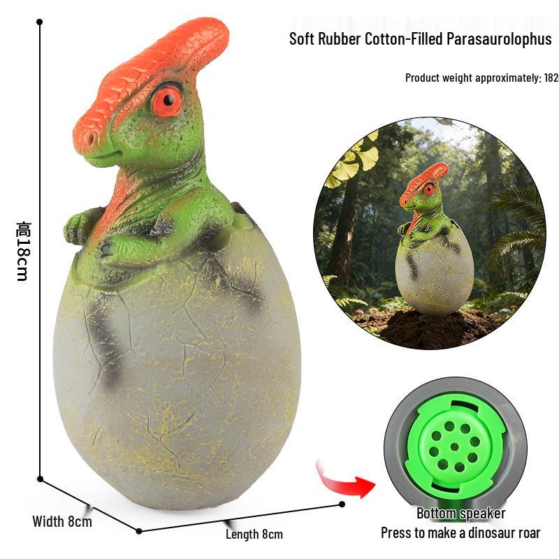 Large Soft Rubber Dinosaur Egg Model: T-Rex, Triceratops, Velociraptor & Pterodactyl Sounding Ornament Toy
