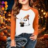 Camiseta Infantil com Estampa de Halloween Manga Longa Casual Gola Redonda para Festa e Uso Diário
