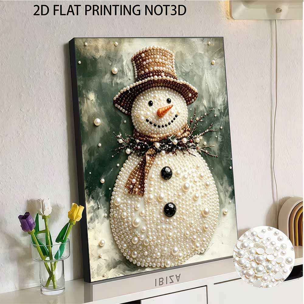 Winter Snowman Pearl Bead Painting Kit with Frame Shiny Canvas Art Creative Craft Home Decoration Gift for Seasonal Holiday DIY Projects