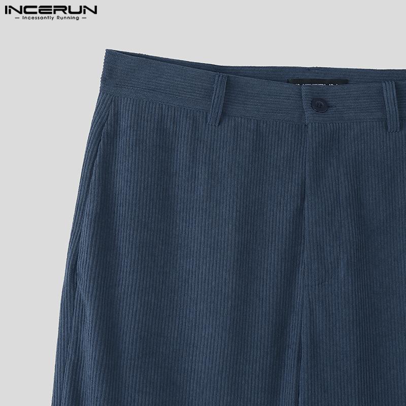 INCERUN Pánské zapínací v pase ležérní dlouhé manšestrové harémové kalhoty spodní