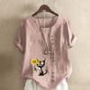 Women's Fashion Sunflower Black Cat Prined Short Sleeve T-shirt Loose Cotton Shirt Casual Loose Summer Blouse Tops Plus Size