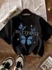 New Womens Blue Butterfly Print Comfortable Round Neck Tshirt With Multiple Colors Available For Home And Outdoor Casual Tops