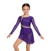 Eiskunstlauf-Kleid für Kinder: Langarm Netz Strass Asymmetrischer Body mit integriertem Höschen & Träger-Rücken