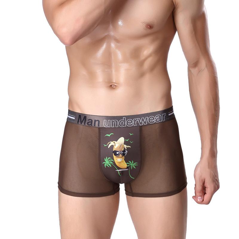 Men's Ice Silk Sexy Breathable Printed Boxer Briefs 3D Banana Boxer Shorts