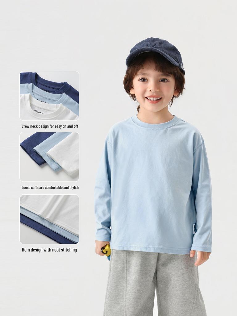 Europäisches Jungen Langarm T-Shirt aus reiner Baumwolle - Frühling/Herbst 2026 Trendiges Basisshirt für ältere Kinder.