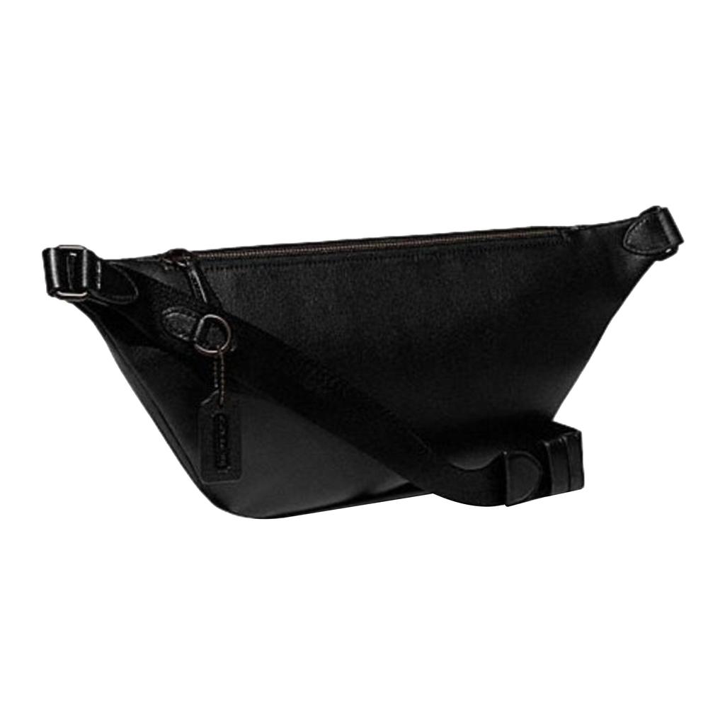 Coach Black Signature Canvas Leather Trim Large Belt Bag Fanny Pack for Daily Use