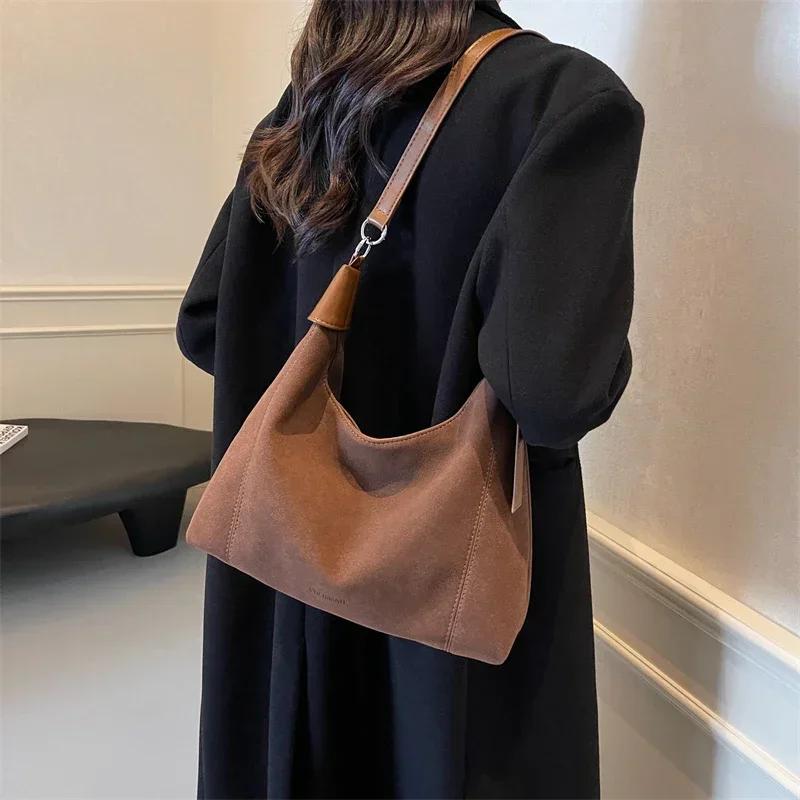 Retro Frosted Women's Large Bag  Autumn and Winter New Large Capacity Shoulder Bag High-end Texture Commuting Crossbody Bag