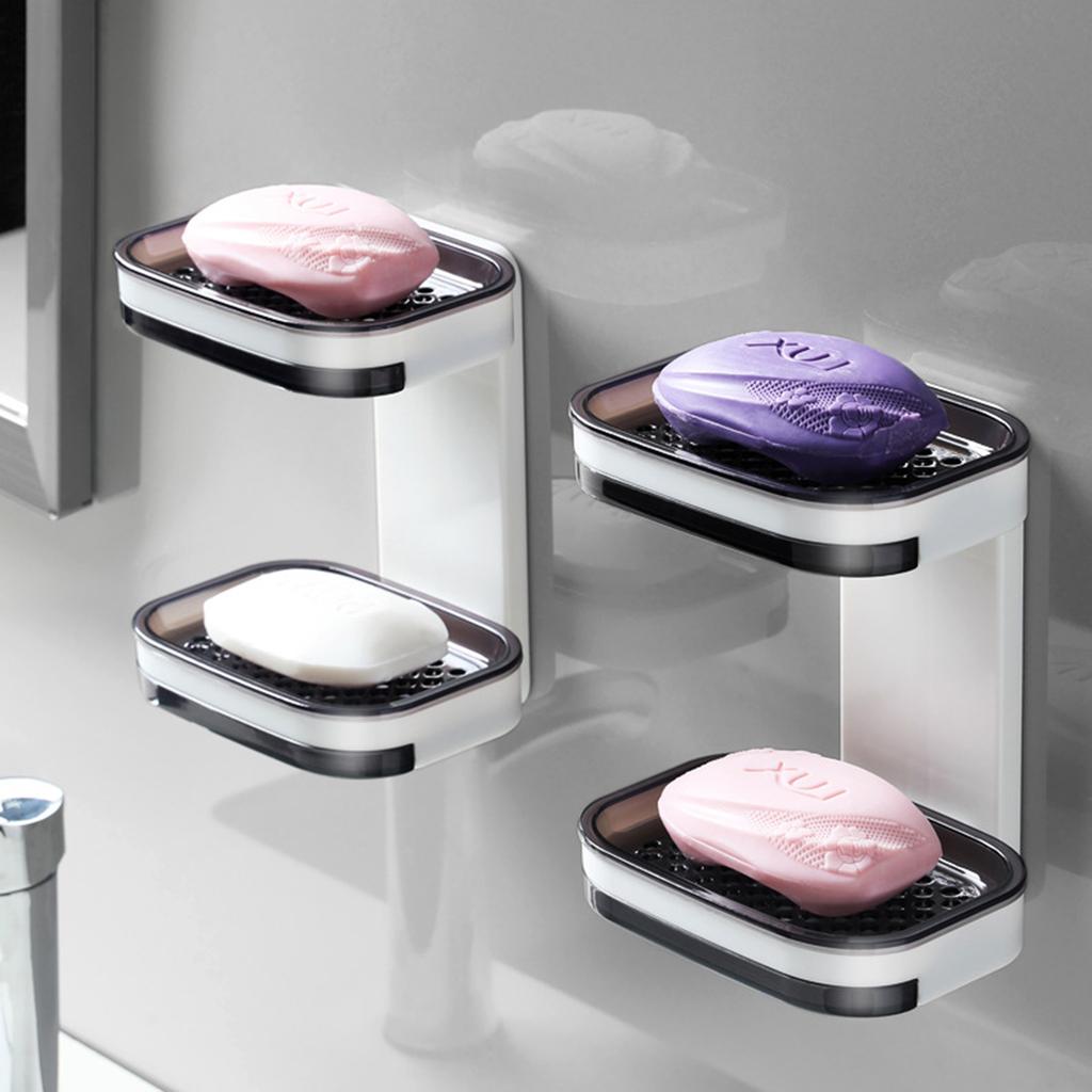 Wall Mounted Double Layer Soap Dish ABS Material No Drilling Required for Bathroom Kitchen