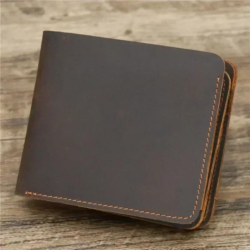 Portofel din piele ceruită pentru bărbați cu blocare RFID Portofel bărbătesc Vintage din piele naturală de vacă Portofel scurt pentru bancnote și monede bărbătesc Portofel scurt