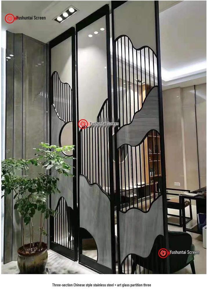 Modern Glass Screen: Laminated Glass with Wire Mesh and Illuminated Stainless Steel for Entrance or Hallway