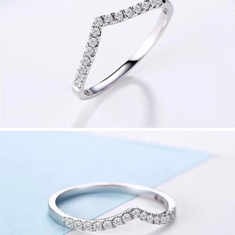 Electroplated Zircon Ring, Micro-set Diamond V-row Diamond Wedding Ring Set, Ring Jewelry.