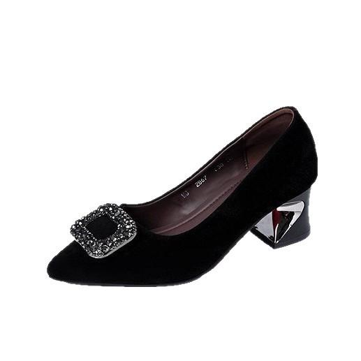 Pointed Rhinestone Single Shoes Women's 2025 Autumn New French Thick Heel Temperament High Heels Fashion Leather Shoes Shallow Mouth Women's Shoes