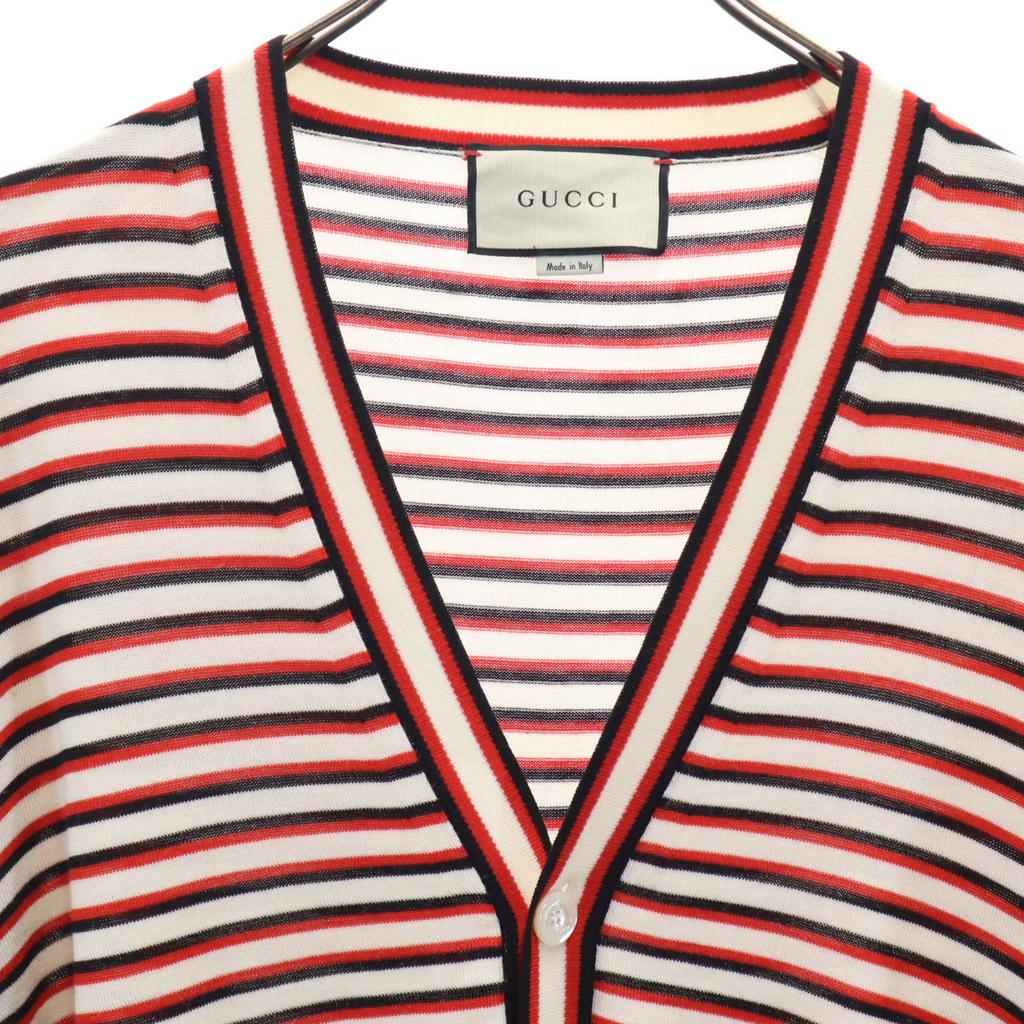 GUCCI made in Italy Border Pattern Long sleeve V neck cardigan L Red Men's Used