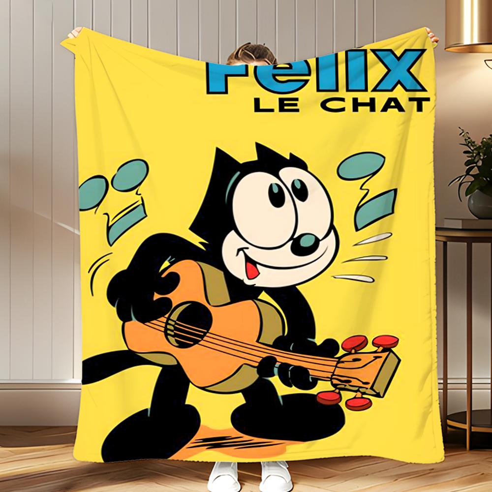 Classic Cartoon Felix the Cat Throw Soft Coral Fleece Blanket 310gsm Fluffy Warm Throw for Sofa Bed Couch Bedroom Decor
