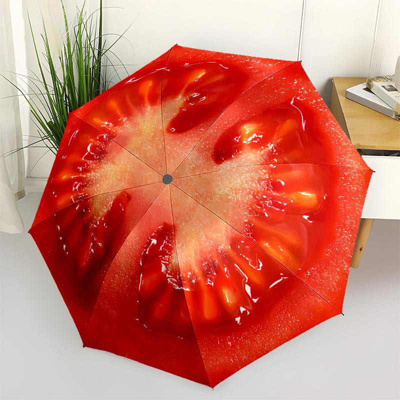 

Tomato Slice themed, Eight ribbed, Self folding Umbrella Is Suitable for Everyday Outdoor Use and Is An Ideal Gift for Friends and Family, A