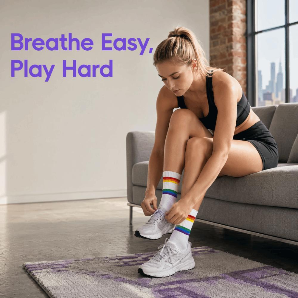 2PCS Rainbow Stripe Athletic Socks Cotton Cotton Tennis Socks Sports Running Socks Tennis
