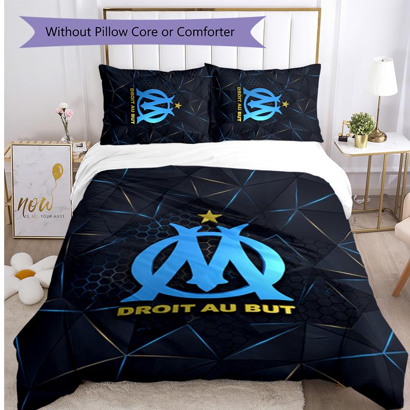 Olympique Lyonnais FC Printed 3PCS Bedding Set Breathable Duvet Cover with Pillowcases Decorative Bed Linen for Bedroom Home