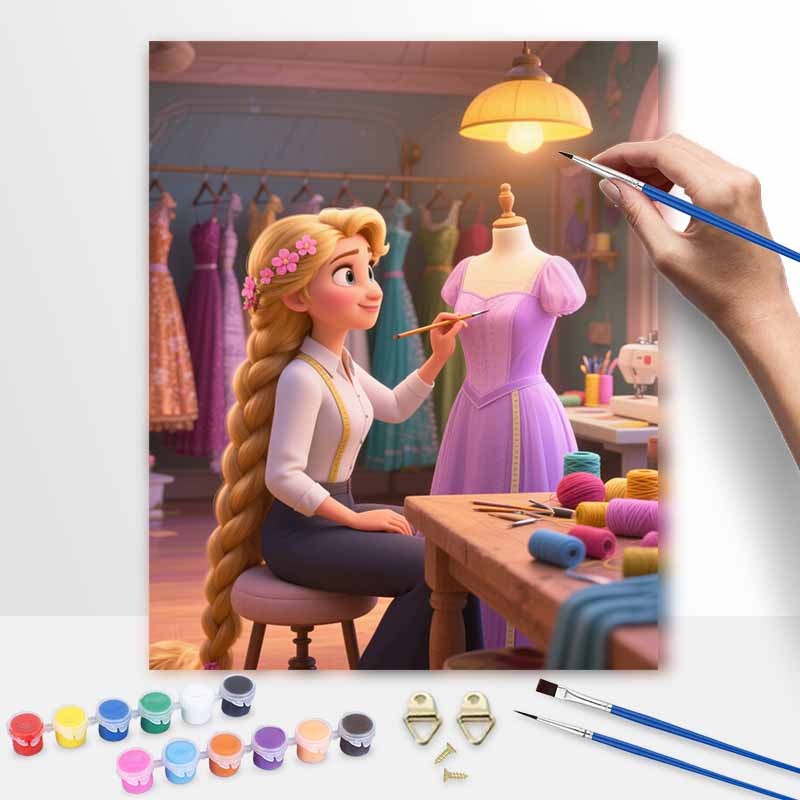 Disney oil painting hand painting coloring painting handmade diy home decoration gift sewing princess dress atelier style 20x30cm
