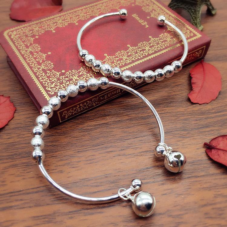Korean Version of Fashionable Silver Girls' Bell Bracelet, Transfer Bead Bracelet, Round Head, Simple and Versatile Bracelet with Jewelry