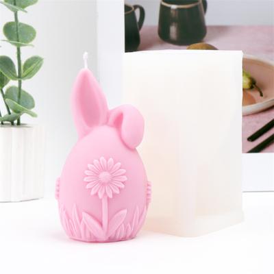 3D Easter Bunny Egg with Flowers Silicone Candle Mold DIY Rabbit Ear Round Egg with Daisy Hibiscus Flowers Candles Gypsum Crafts