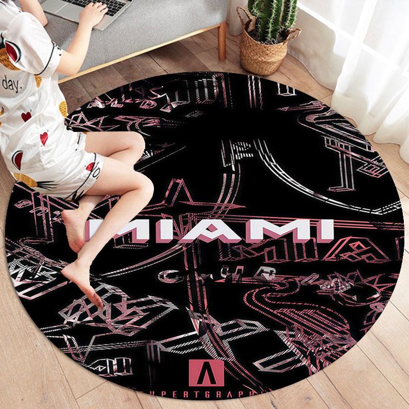 Inter Miami CF Round Area Rug,Carpet Rug for Living Room Bedroom Sofa Playroom Decor,Non-slip Floor Mat