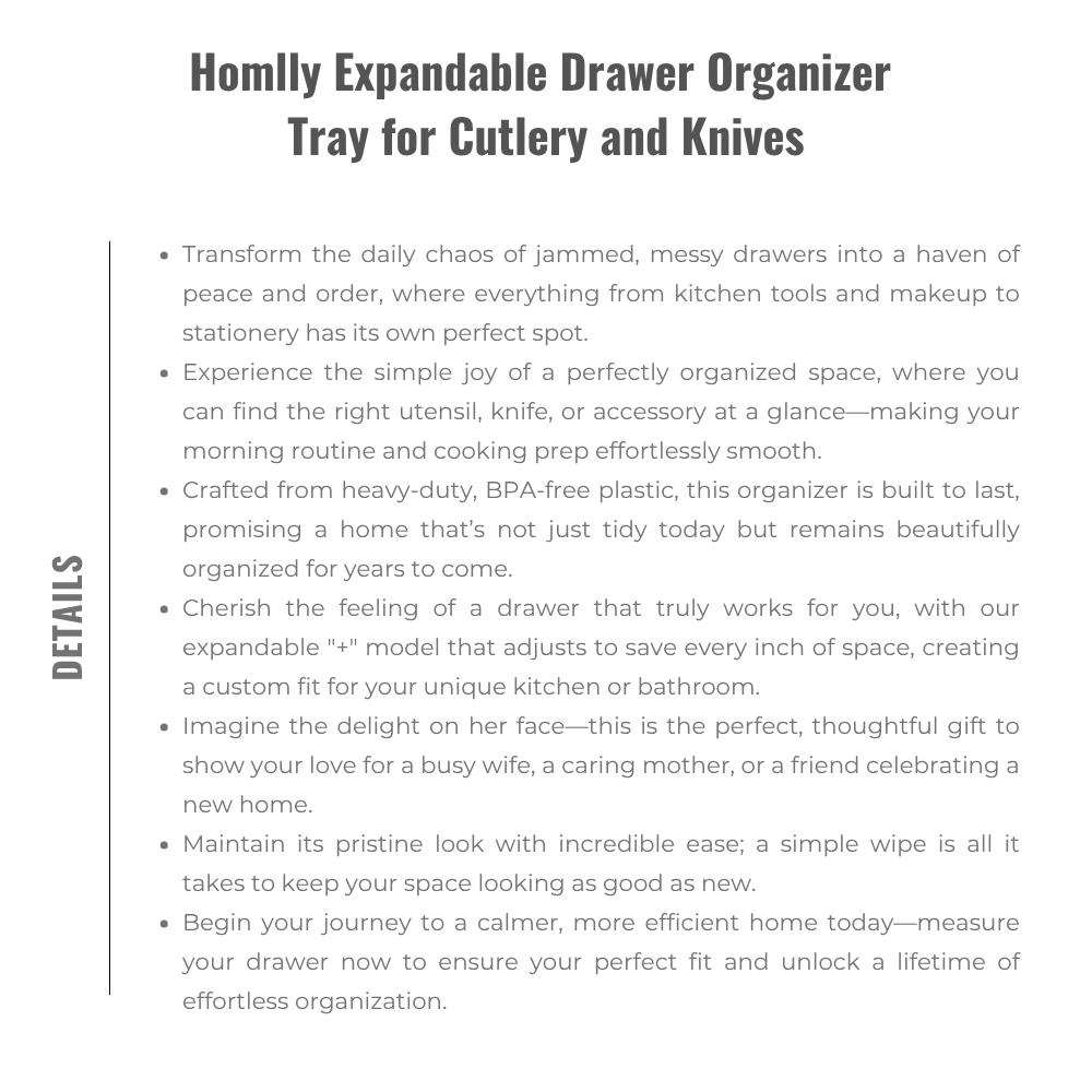 Homlly Drawer Organizer Tray for Cutlery and Knives