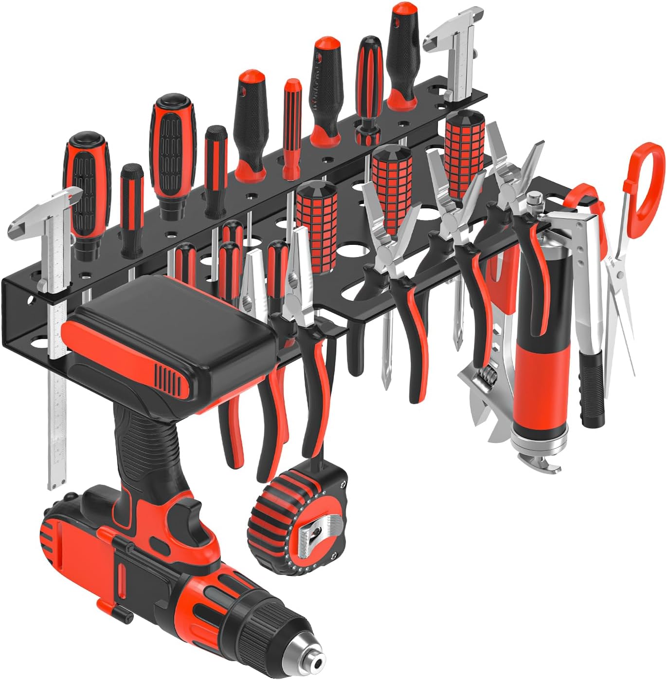Organisateur de tournevis en métal à monter au mur Organisateur de pinces Porte-marteau Étagère de rangement pour outils à main Pour garage Atelier Établi(Noir 1 pièce) United States red