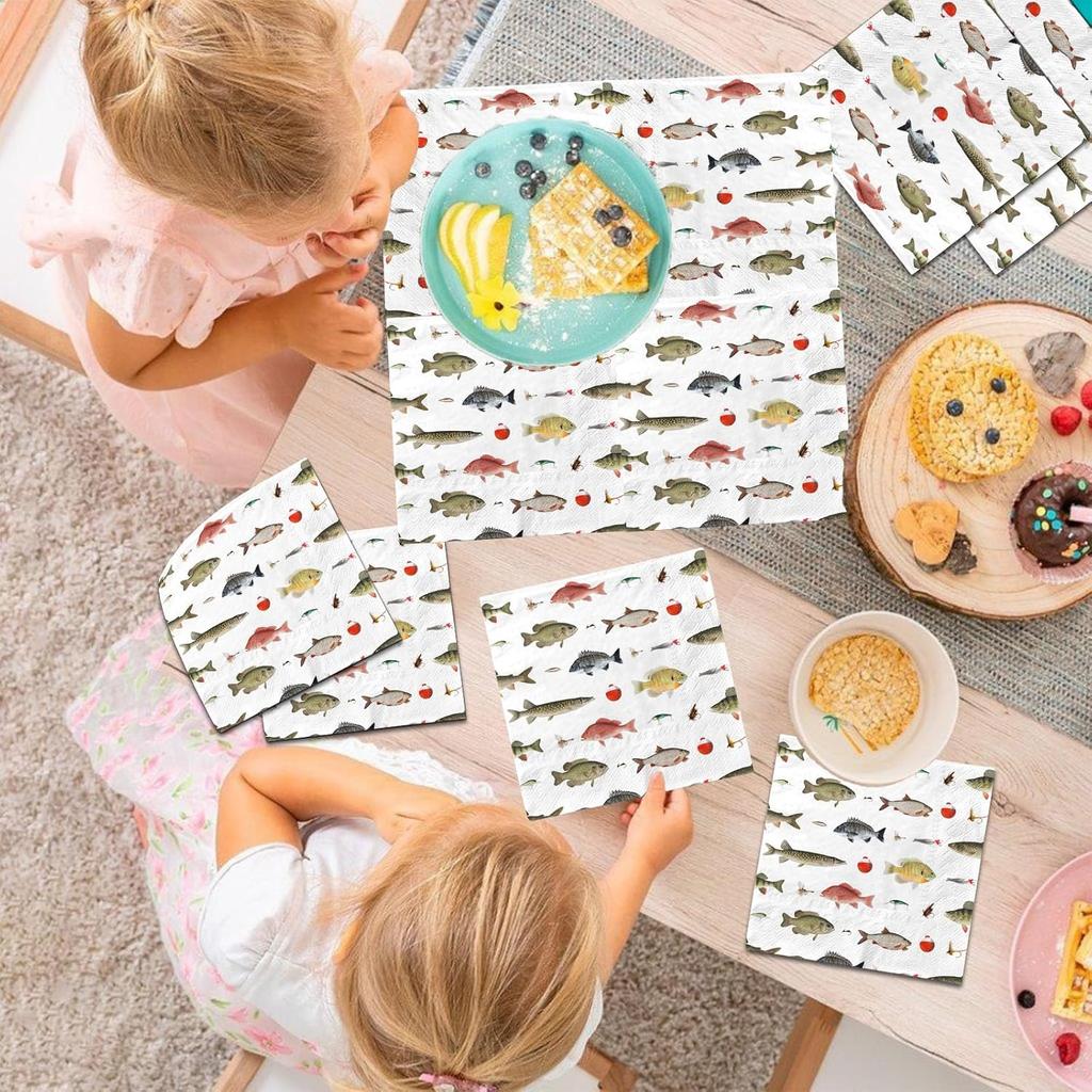 Fish Birthday Party Decorations - 40Pcs Gone Fishing Party Napk Disposable Fish Theme Napk for Boy Girl Baby Shower,Under The sea,Gone Fishing
