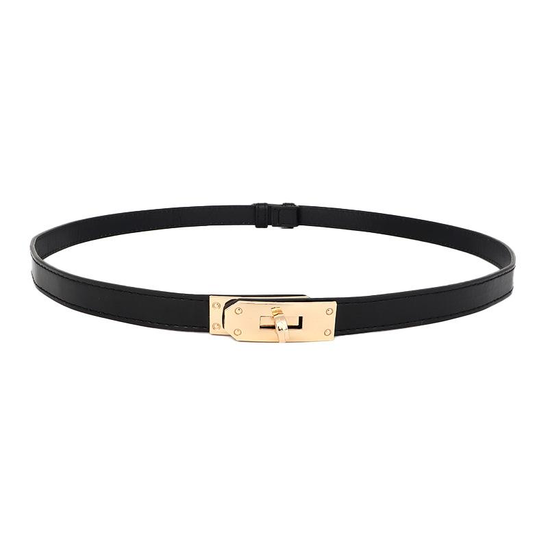 

Маленькая металлическая простая квадратная пряжка Женский тонкий пояс для повседневной носки чёрный