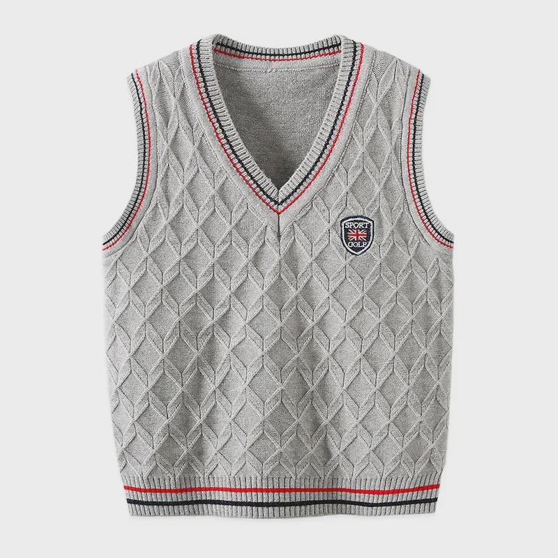 Boys' Autumn V-Neck Sweater Vest - New Trendy Knitted Children's Wear for Fall and Winter.