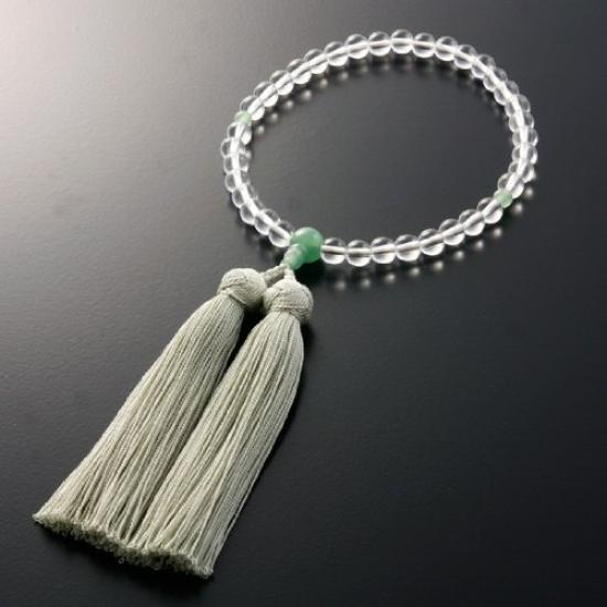 Kyoto Butsudan Hayashi Prayer Beads for Women, Pure Silk with Miyako Tassel, Genuine Crystal and Indian Jade (Jadeite) [Prayer Beads Bag Set] W-032,