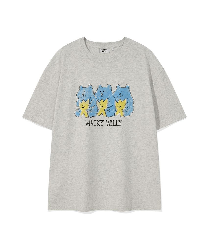 WACKY WILLY Bear Print Short Sleeve T-Shirt Light Gray