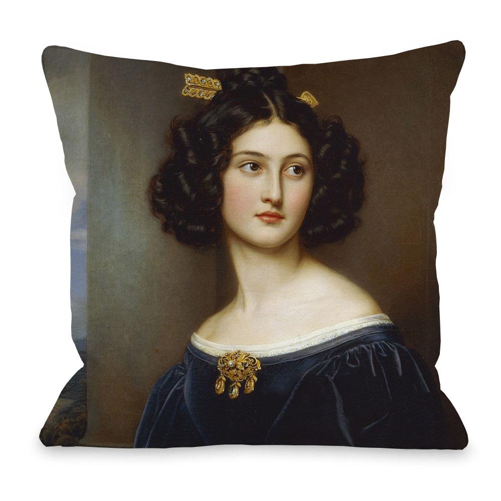 European Royal Court Lady Young Woman Portrait Painting Sofa Throw Pillowcase Rose Flower Home Decoration Art Cushion Cover