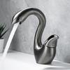 Gold Creative Swan Basin Faucet, Solid Brass Bathroom Vanity Sink Faucet, Hot and Cold Water Faucet, Gunmetal Gray