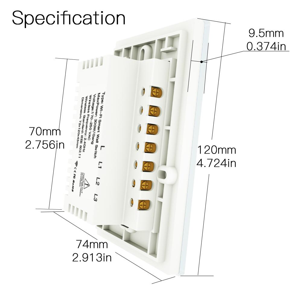 RF433 WiFi Wall Touch Switch No Neutral Wire Needed Wireless Remote Control Smart Single Wire 1 Gang Wall Switch