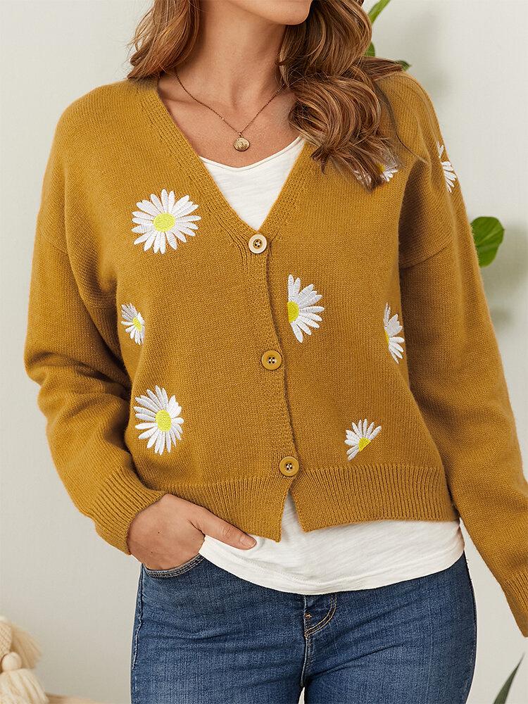 Cross2026 Women's Christmas Abstract Floral Casual Cardigan Sweater