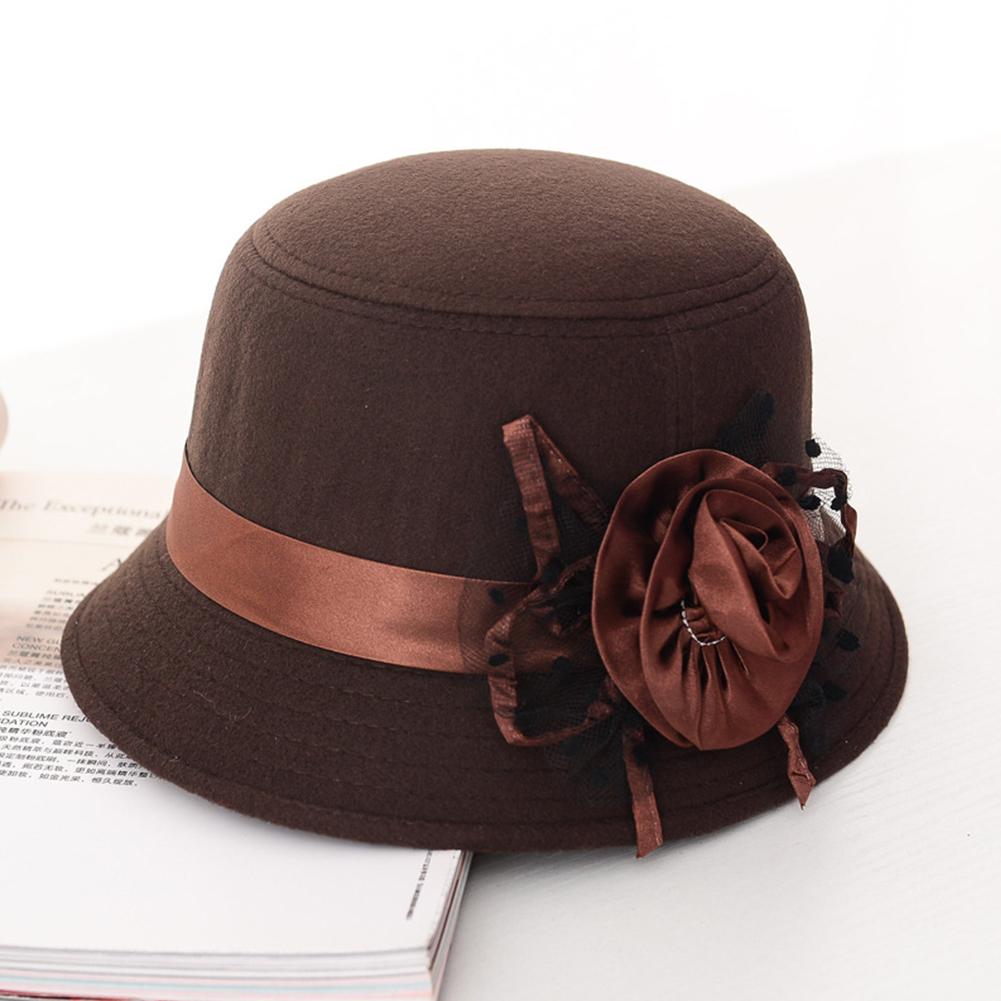 Woman Autumn Winter Cap British Style Woolen Hat Retro Lady Floral Felt Hat