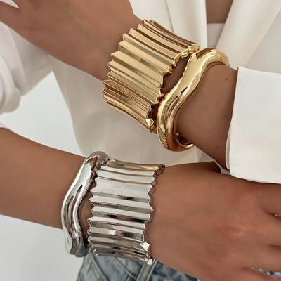 Ingemark 2026 New Irregular Wide Cuff Stacking Bangles Women Trendy Punk Metal Opening Hand Accessories Hip-Hop Jewelry Gift