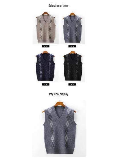Gilet in Maglia da Uomo con Scollo a V - Spesso, Senza Maniche, Ideale per Mezza Età e Anziani, Perfetto per Autunno e Inverno