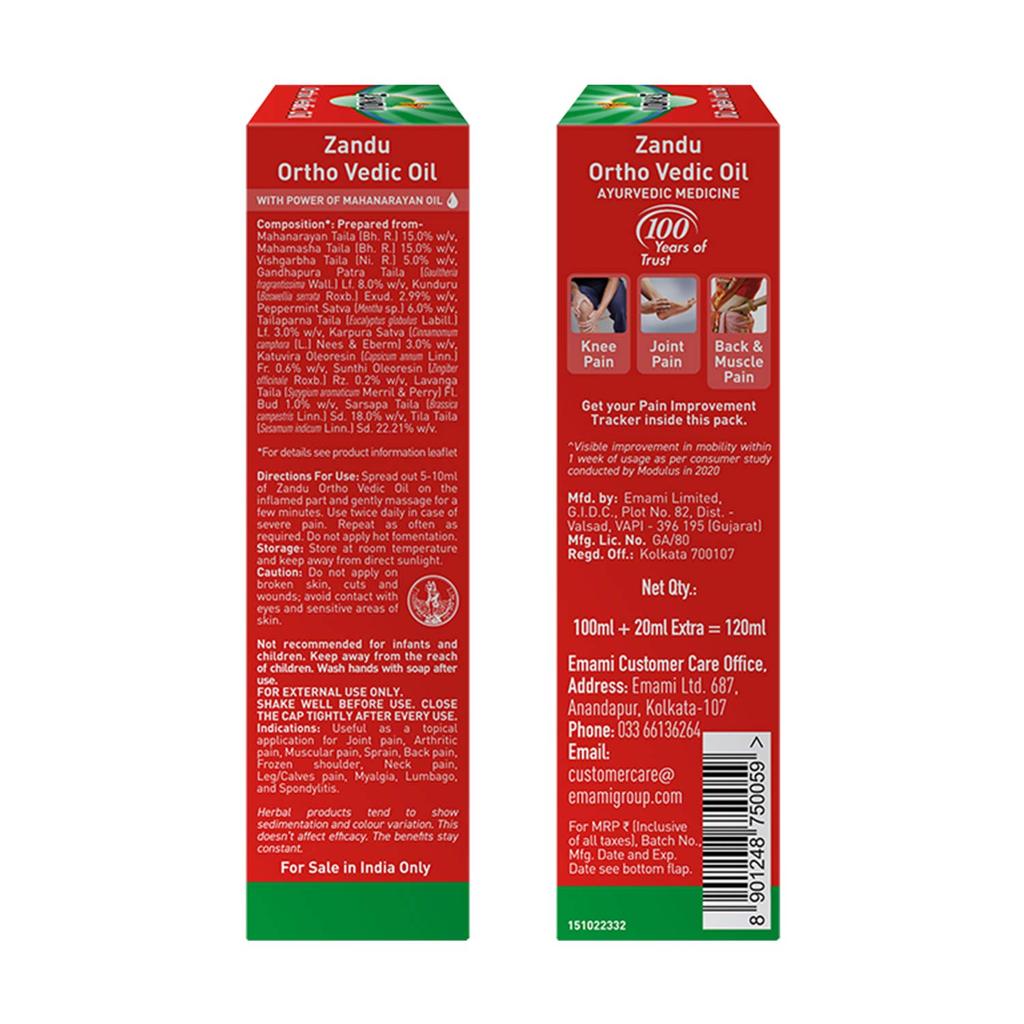Zandu Ortho Vedic Oil 120 Ml Ayurvedic Massage Oil For Knee Joint And Muscle Comfort Herbal Body Oil For Daily Mobility Care