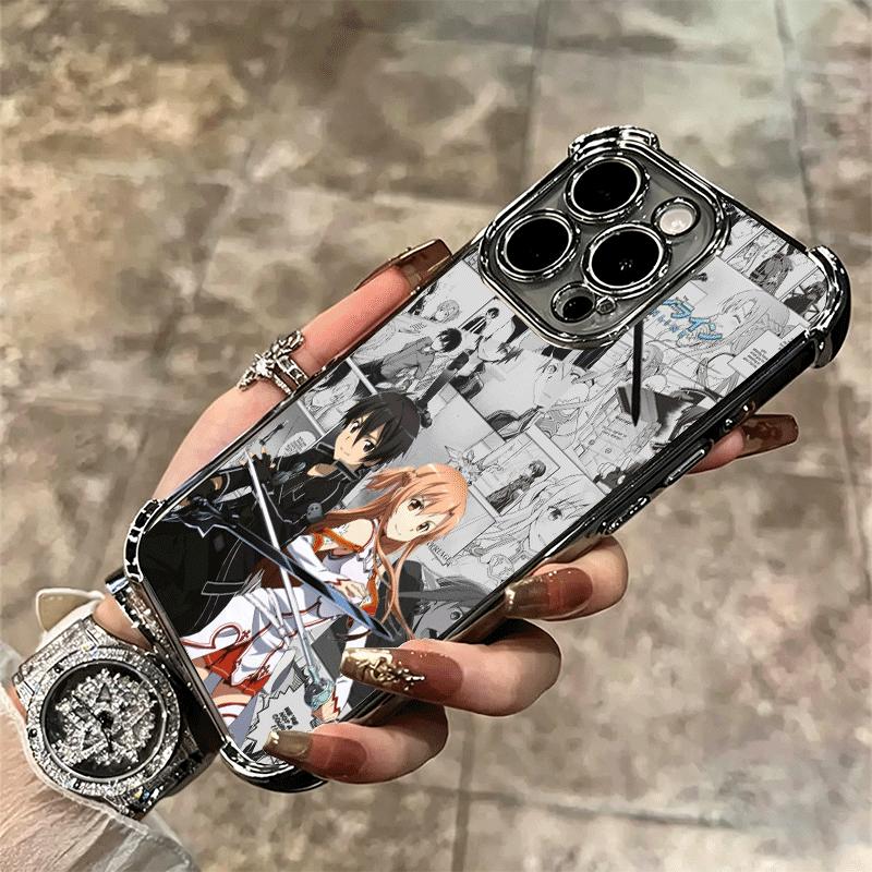 Sword Art Online Anime Plating Phone Case For Iphone 16 17 Pro Max Air 16E 14 15 Plus 12 13 Mini Anti-Fall Airabag Cover