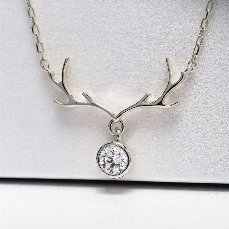 Christmas Inlaid Zircon Necklace Women, Antlers Elk Pendant Jewelry, Lady Style Cute Holiday Jewelry